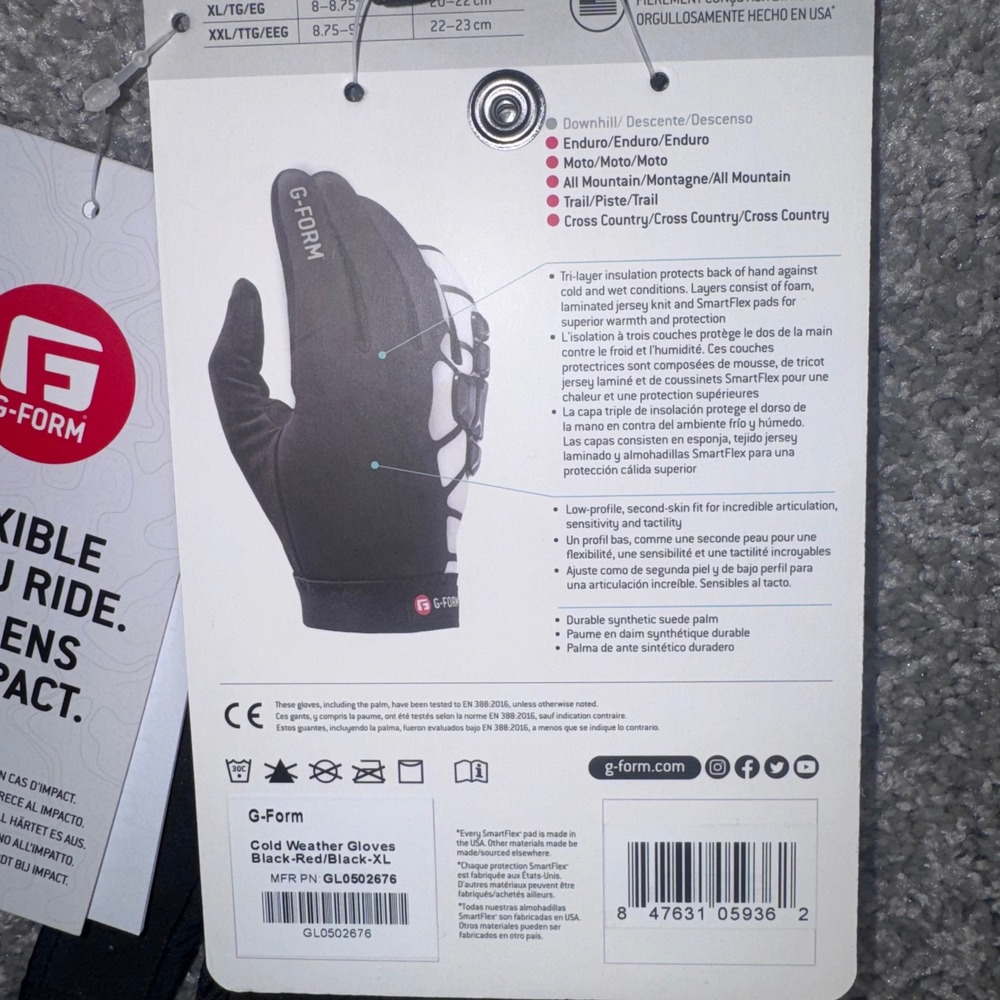 G-Form Bolle Gloves Mens MTB SmartFlex Impact Protection Red Black XL NEW - Picture 3 of 6